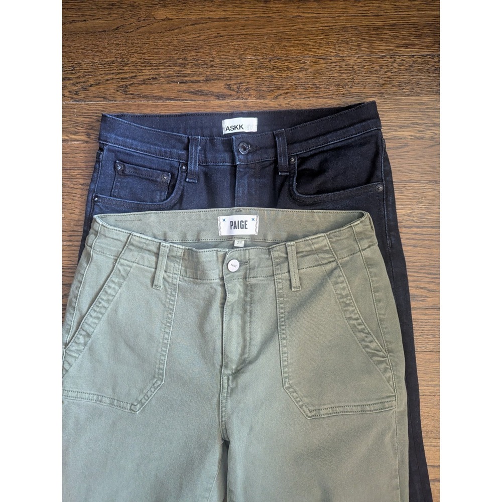 Askk NY + Paige Lot Of 2 Women's Jeans Size 28 Blue + Green Casual Denim Pants